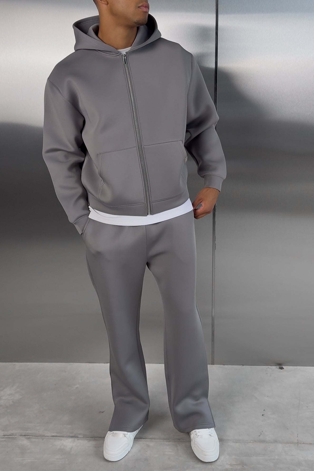 Boxy Scuba Zip Through Hoodie - Grey