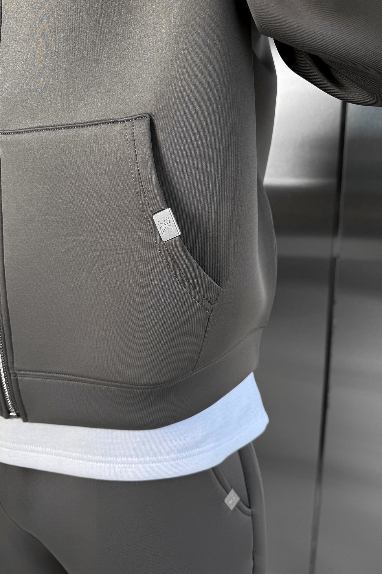 Boxy Scuba Zip Through Hoodie - Grey